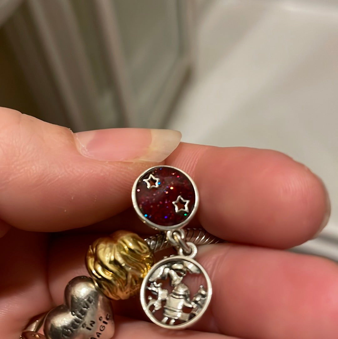 Genuine Pandora Santa and Rudolph Merry Christmas Scene with Enamel Background Dangle