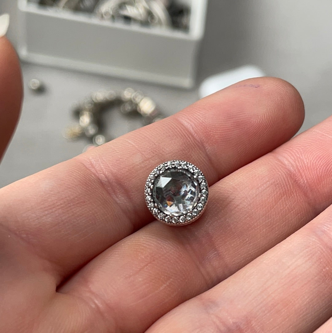 Genuine Pandora Clear Pave Radiant Hearts Pave Large Stone Charm