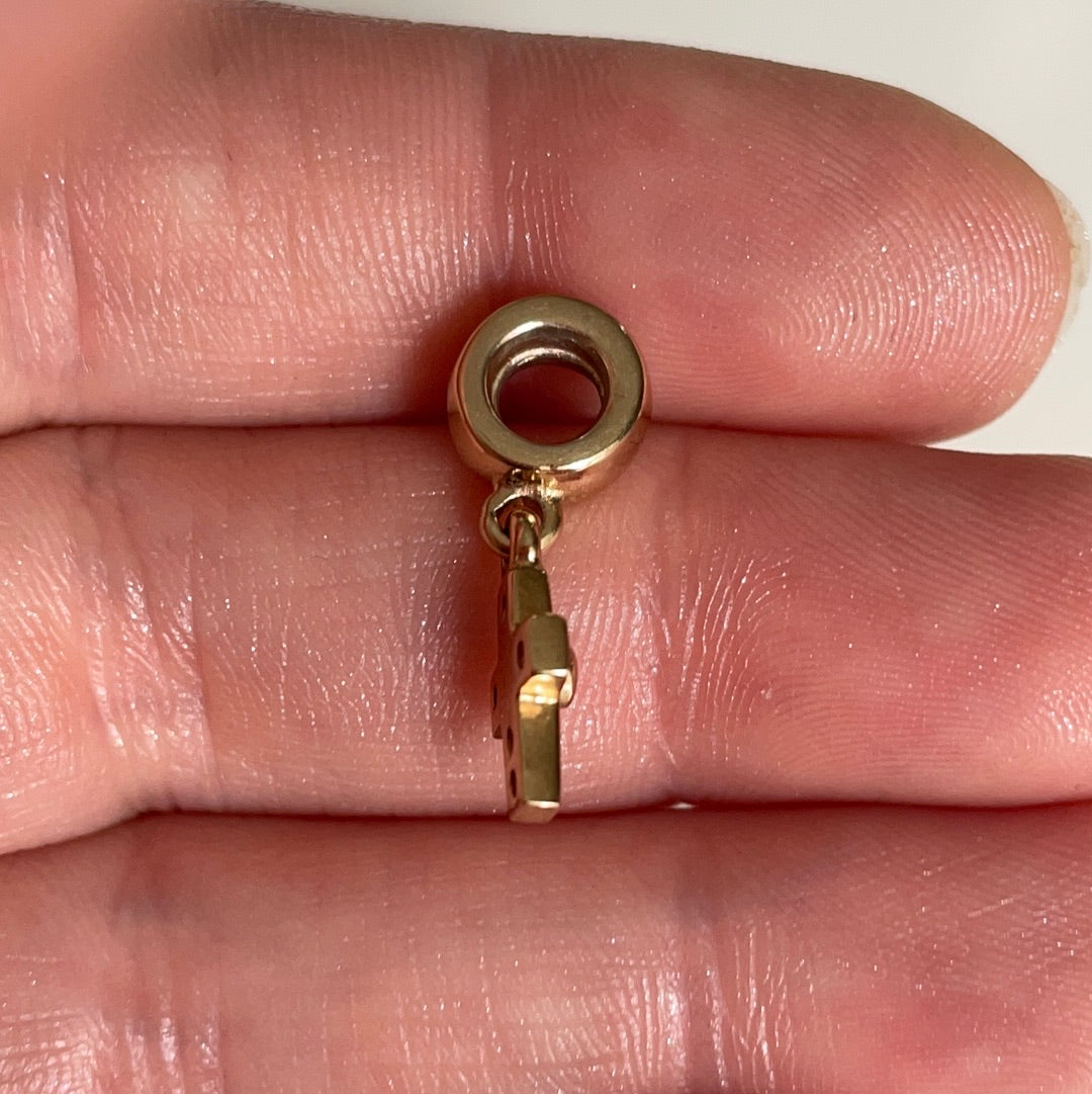 Genuine Pandora Solid 14ct Gold Pink Sapphire Cross Dangle Charm HTF
