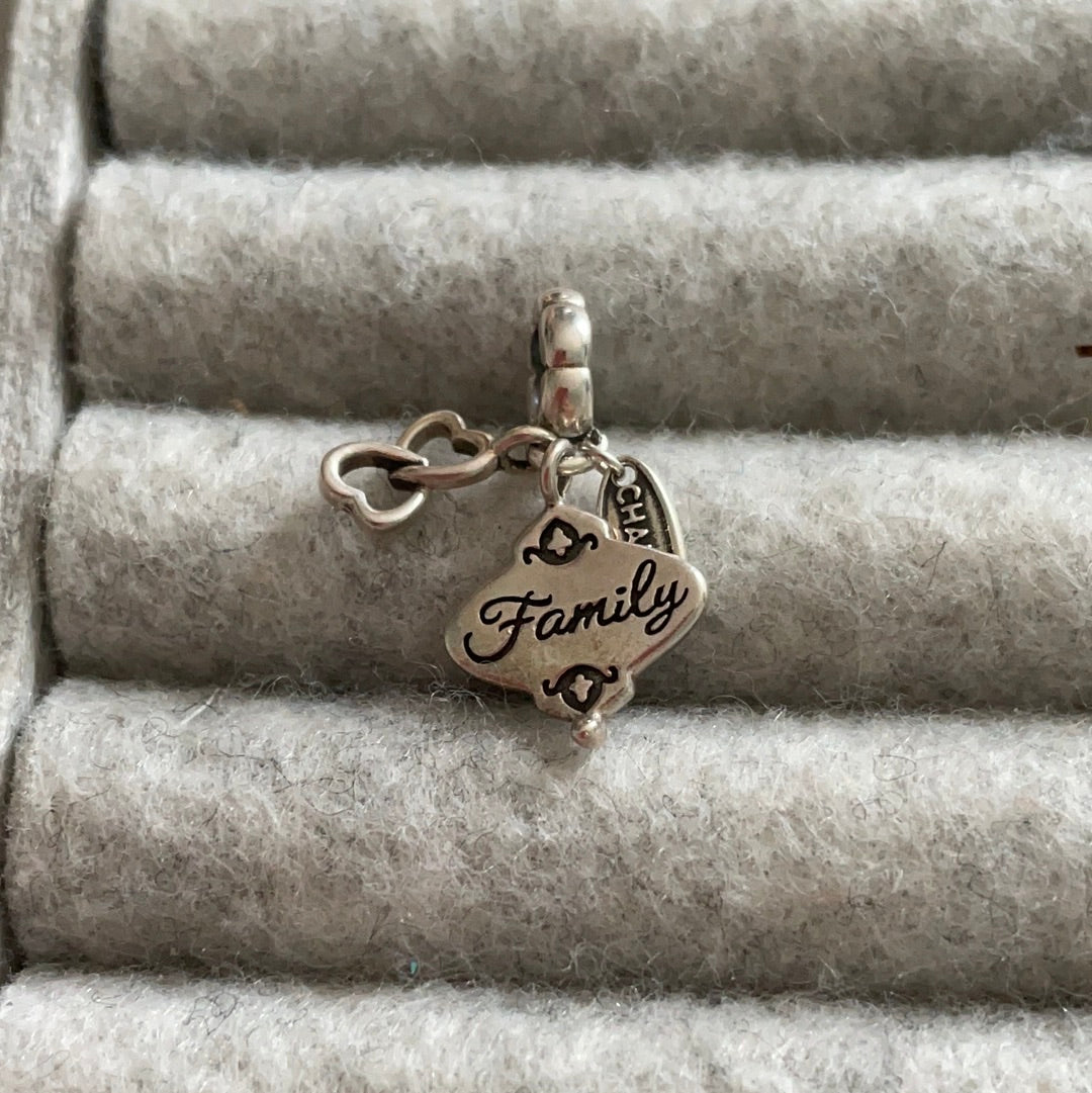 Genuine Chamilia Family Dangle Charm With Two Entwined Heart Additional Dangle