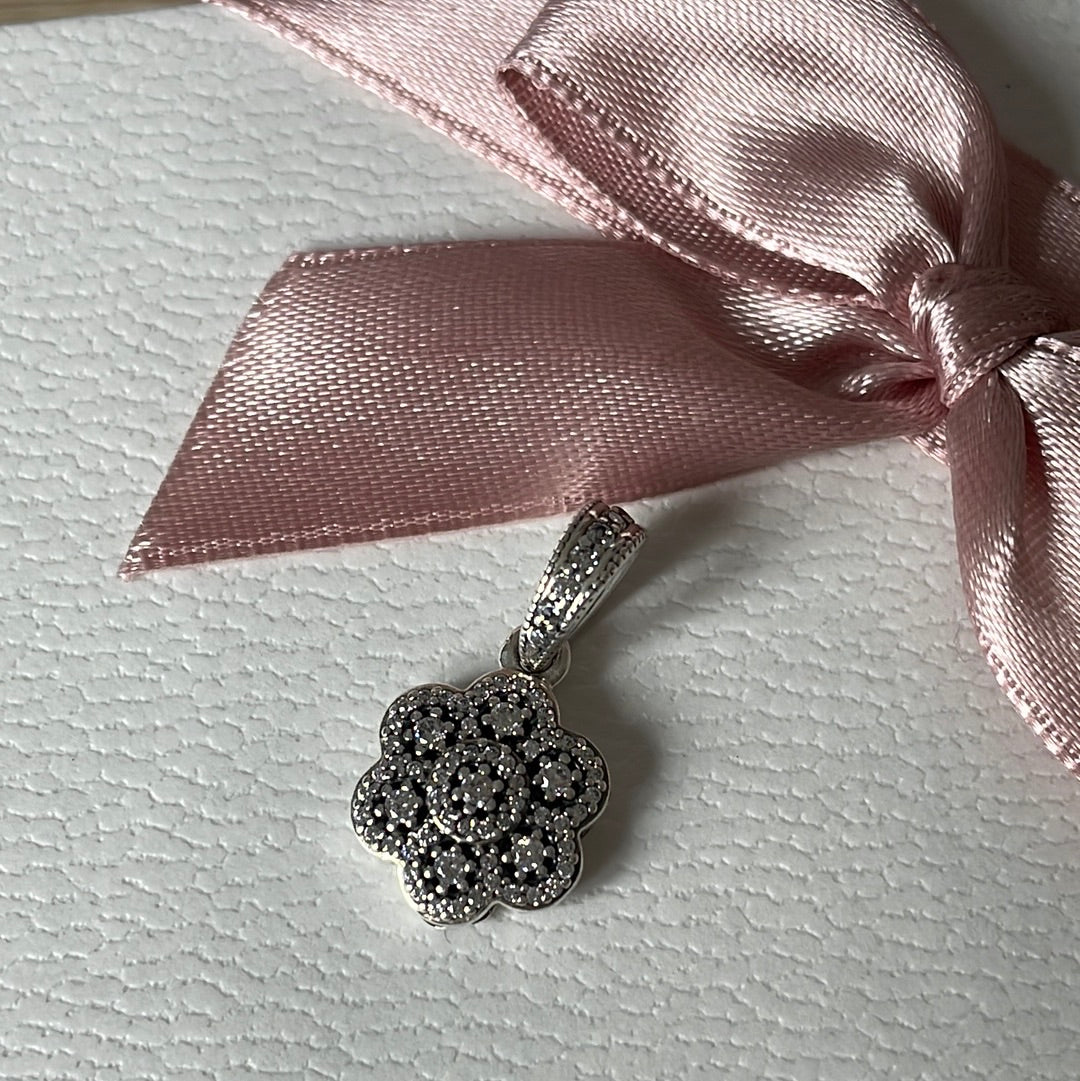 Genuine Pandora Pave Flower Charm with Pave Petals Pendant