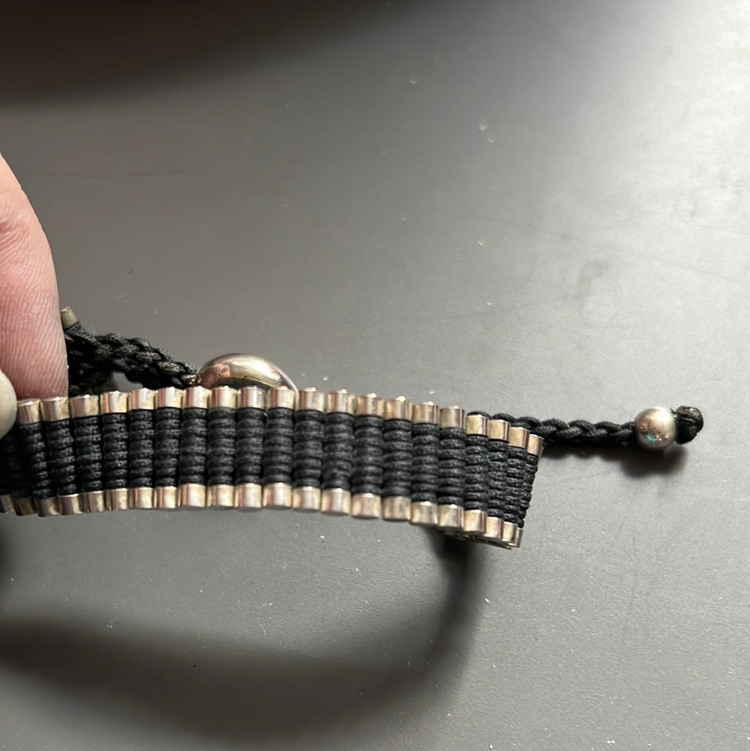 Genuine Links of London Sterling Silver Black Bracelet Cord Friendship Bar