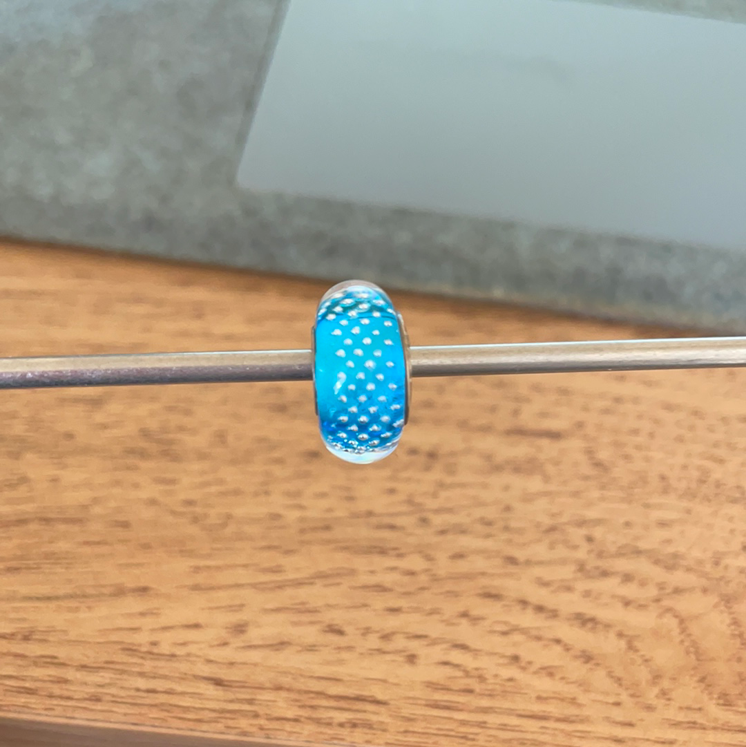 Genuine Chamilia Light Blue Glass Murano With Clear Sparkle Dots Charm