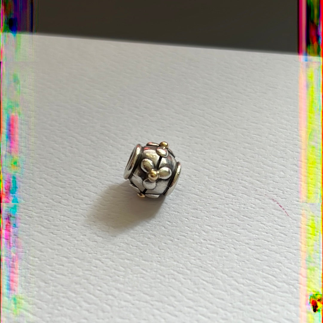 Genuine Pandora HTF RARE Two Tone Cross Flower 79383 Charm