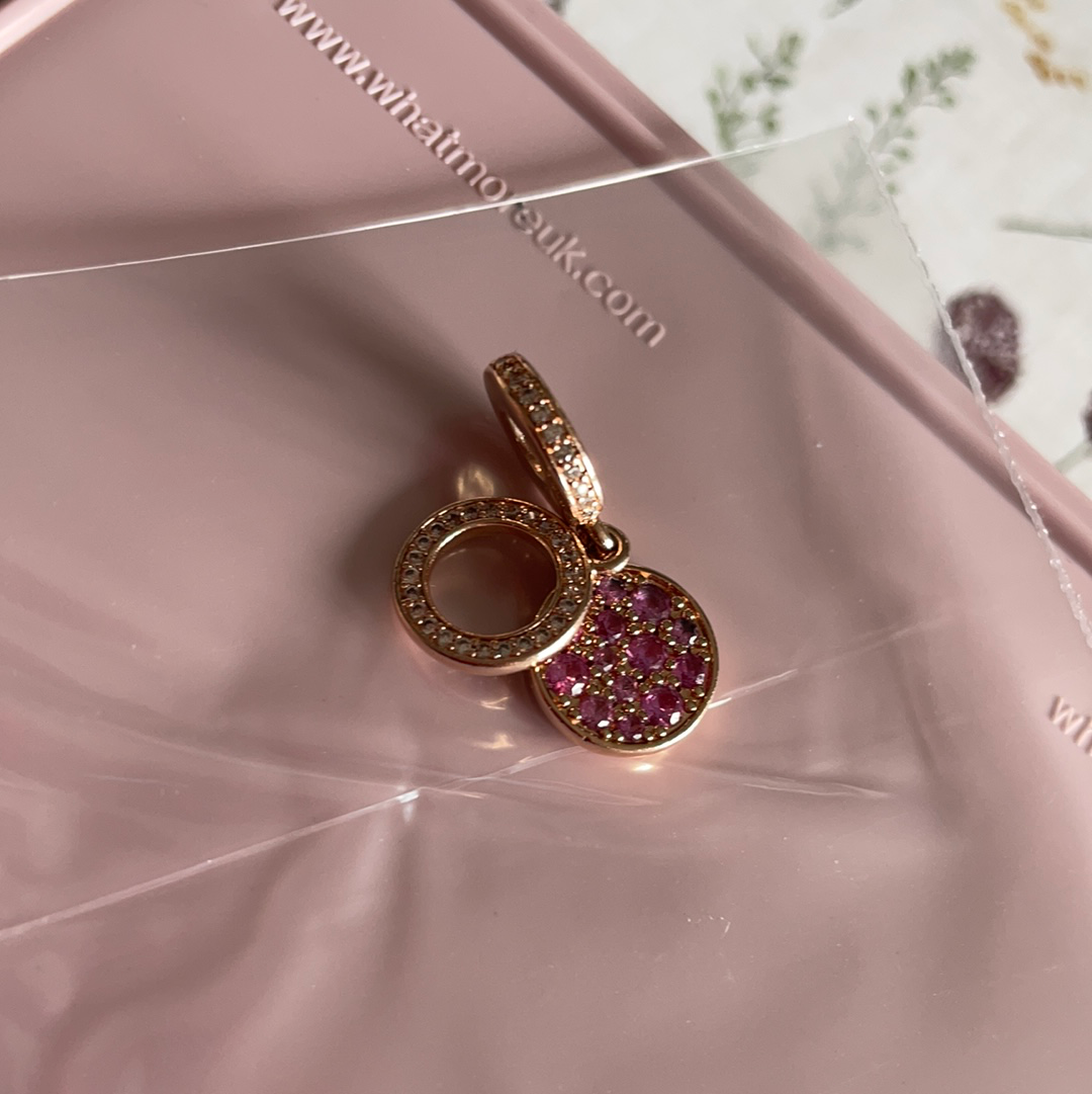 Genuine Pandora Rose Gold Pave Double Circle Pink CZ Dangle Charm