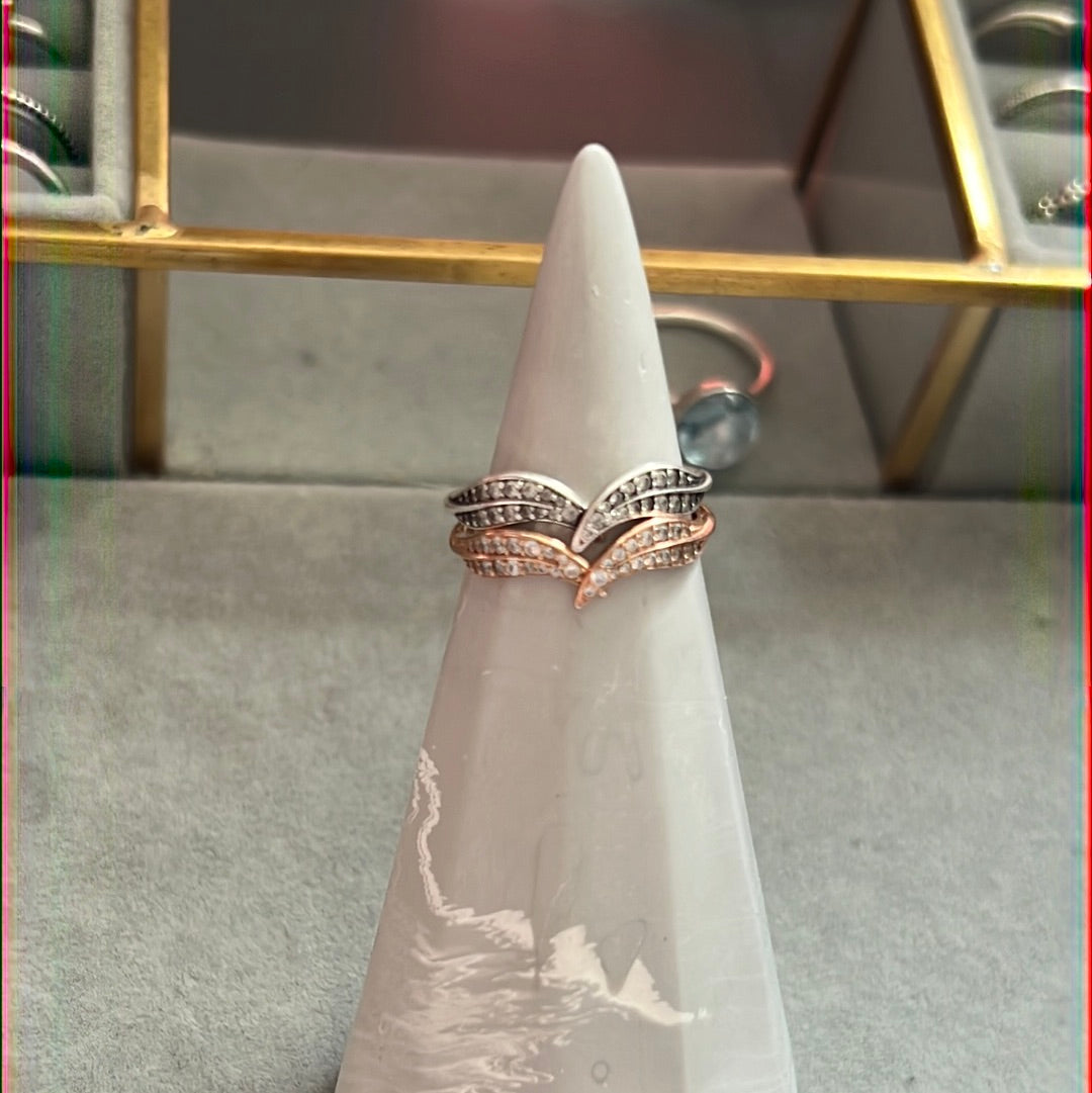 Genuine Pandora Sparkling Leaves Wishbone Stacker Pave Ring 60