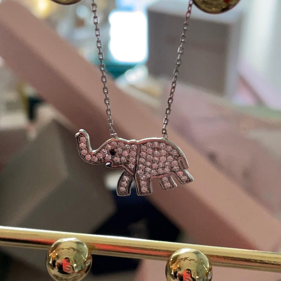 Brand New Pave CZ Sterling Silver Elephant Animal Necklace