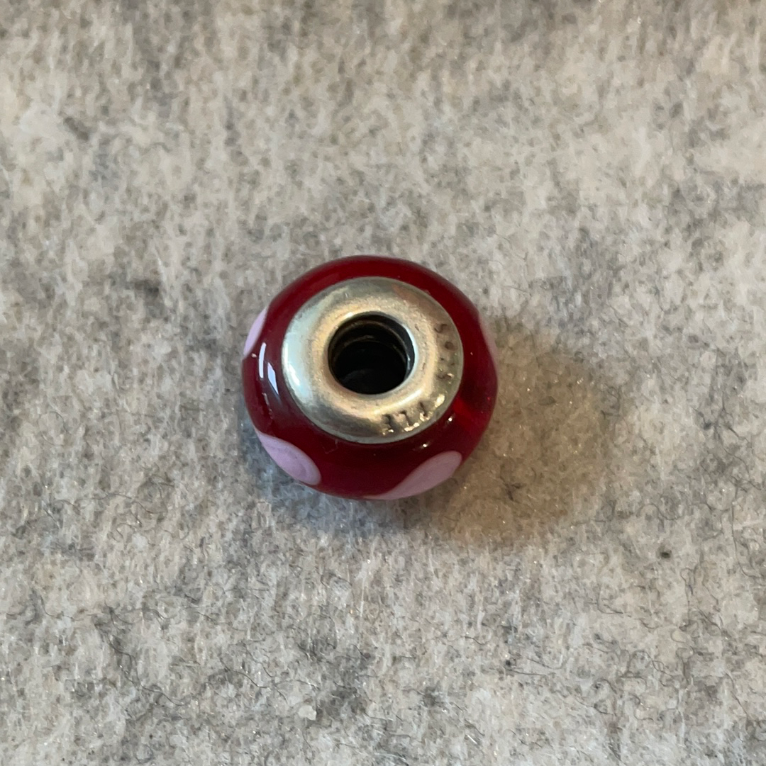 Genuine Pandora Red Murano Glass Charm with Hearts