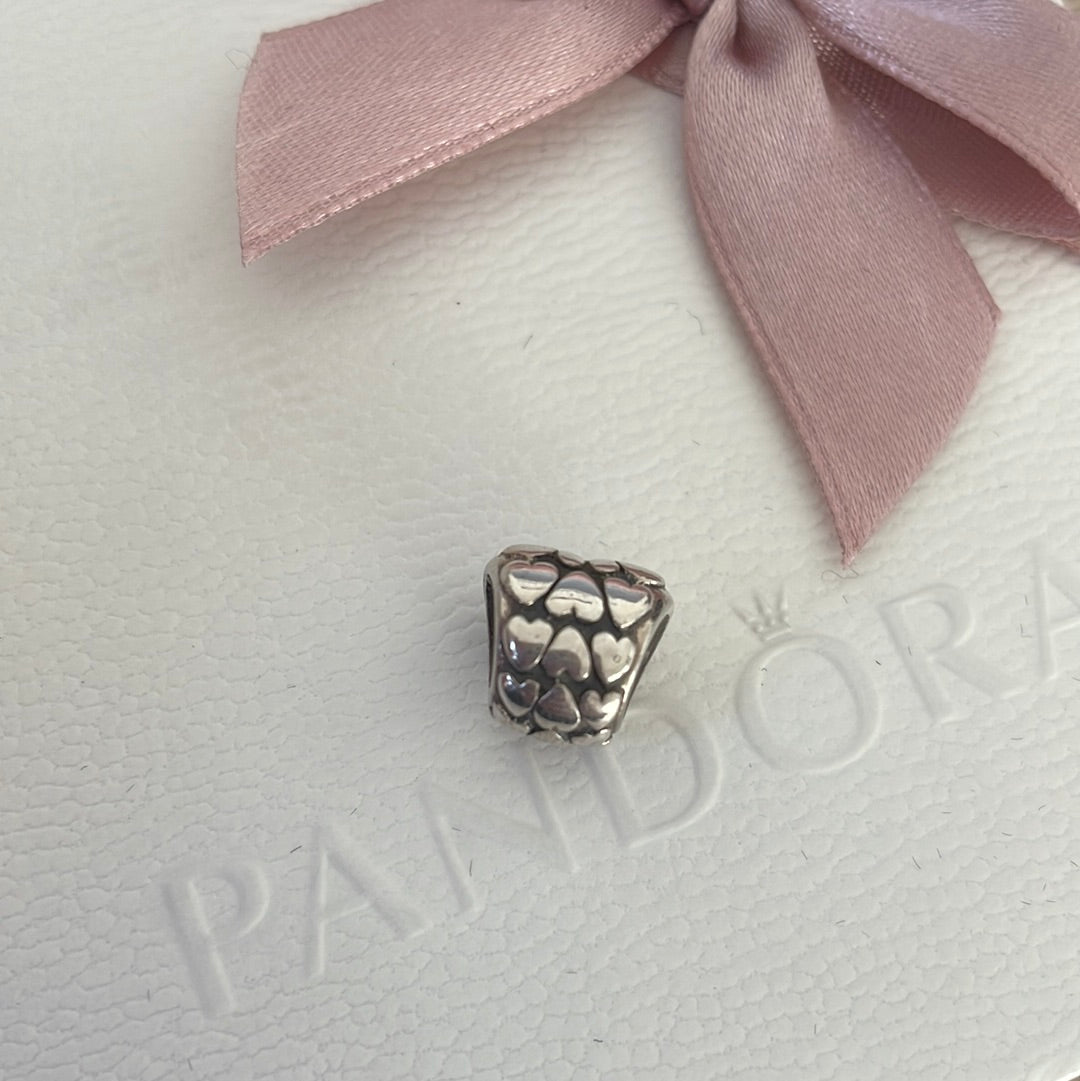 Heart Shaped Silver Charm With Hearts