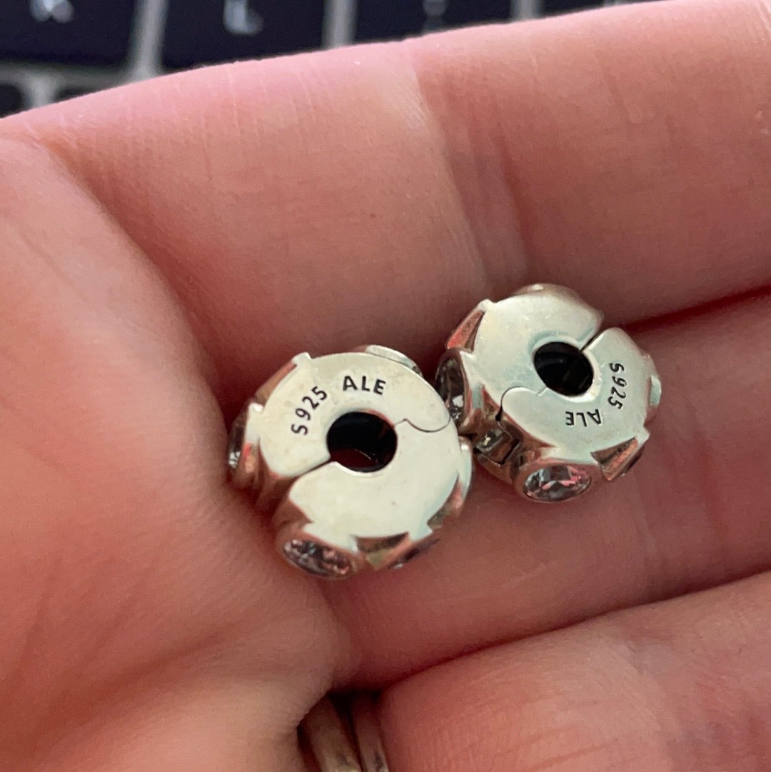 Genuine Pandora Silicone Pave Geometric Shapes Clips x2