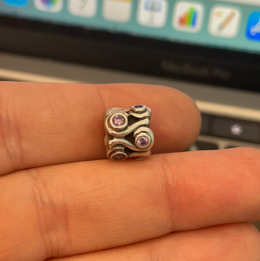 Genuine Pandora Purple Ocean Waves Swirl Bark Abstract Charm
