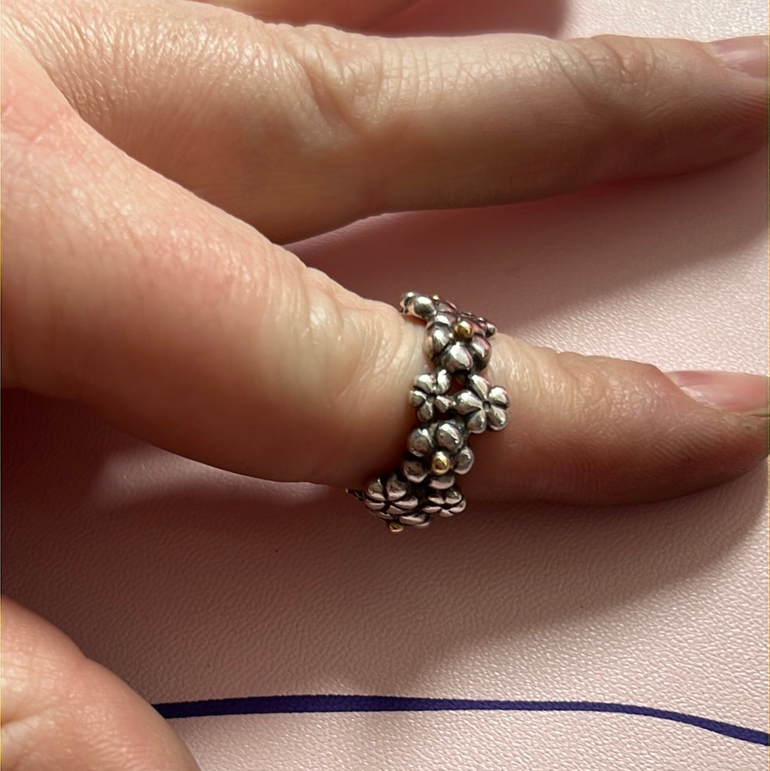 Genuine Pandora Two Tone Daisy Ring Size 53 HTF RETIRED