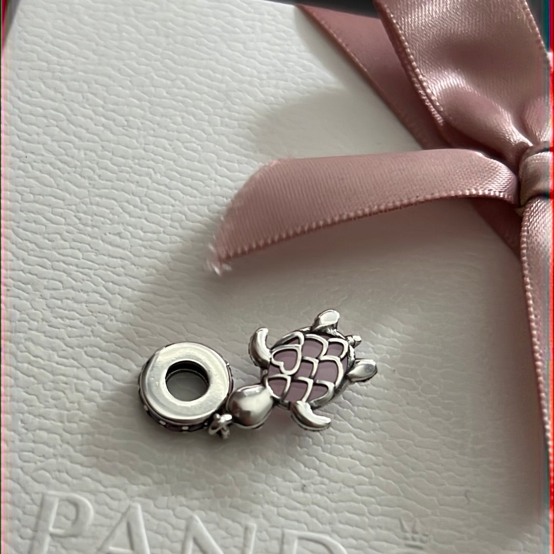 Genuine Pandora Pink Stoned Turtle Summer Collection Dangle Charm