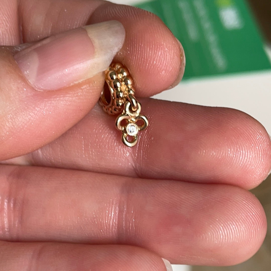 Genuine Pandora Solid 14ct Gold Diamond Posy Flower Dangle Charm HTF