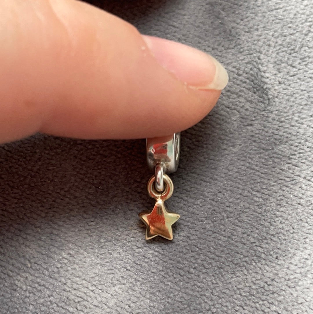 Genuine Pandora Two Tone 14ct Star Dangle Charm READ DESC