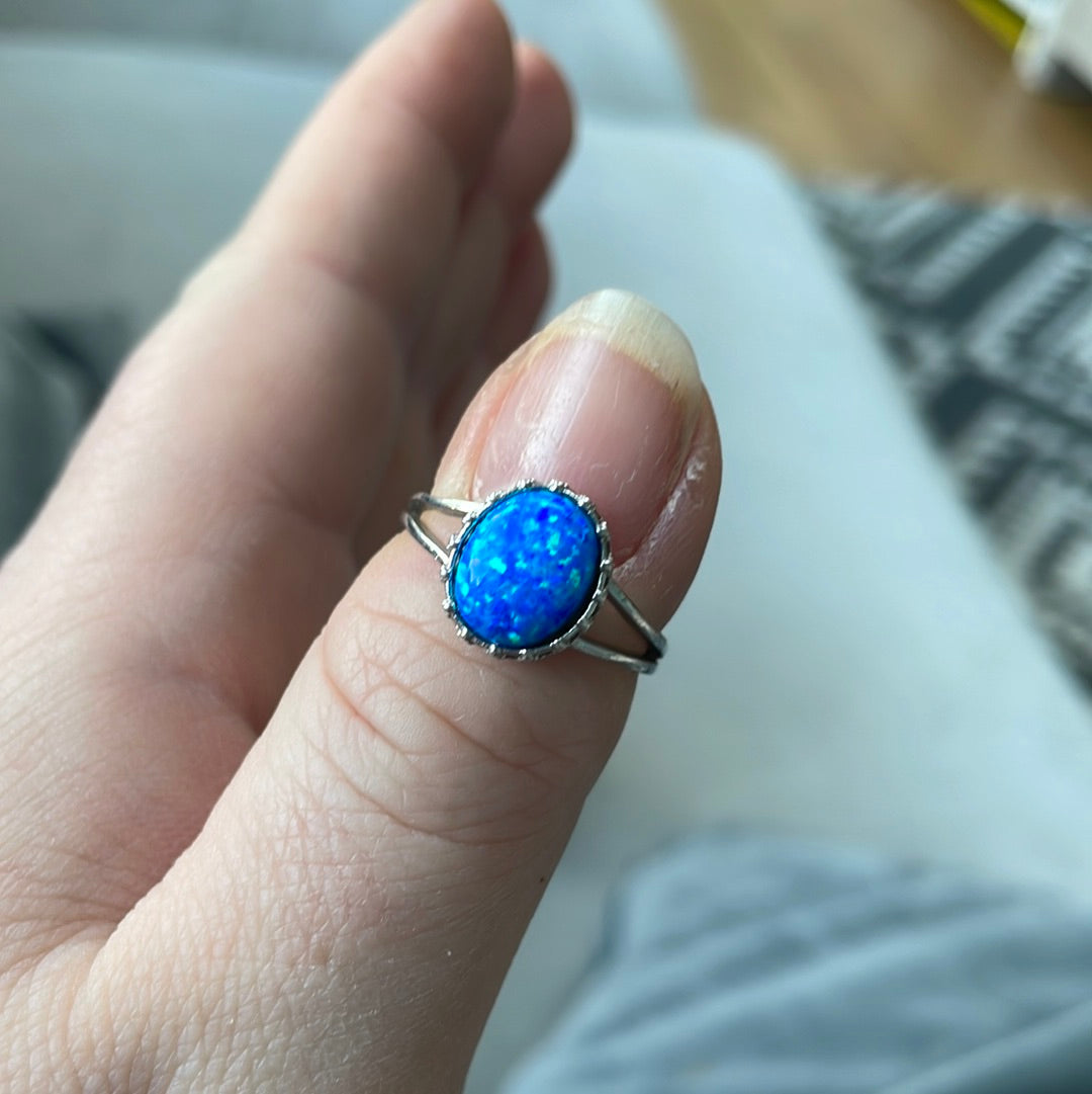 Unbranded But Beautiful Blue Opal Ring with CZ in Size 56