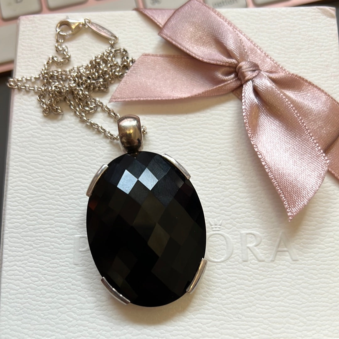 Genuine Thomas Sabo Faceted Onyx Large Rare Pendant Necklace