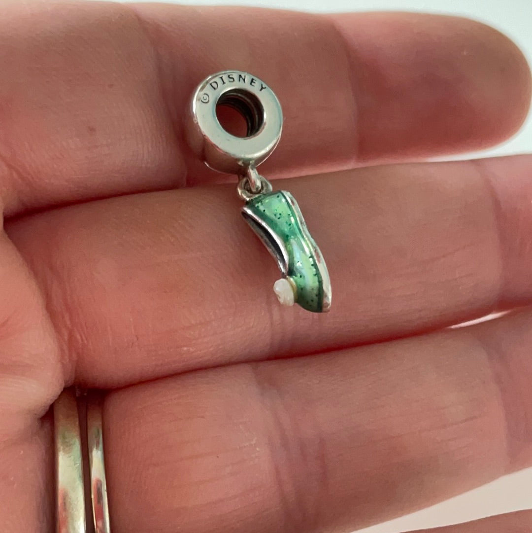 Genuine Pandora Disney Tinkerbell Green Enamel Pearl Slipper Dangle Charm