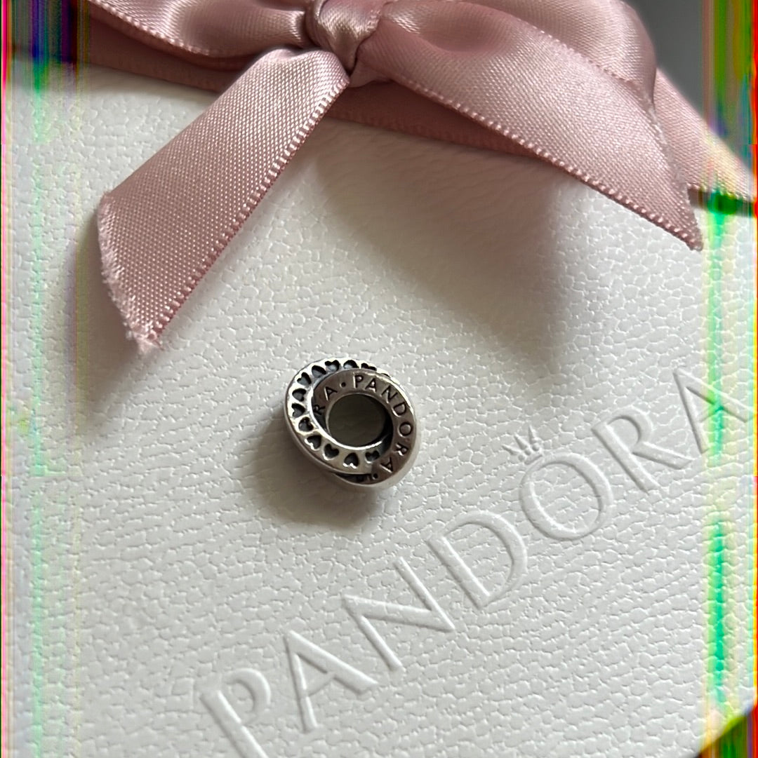 Genuine Pandora Logo & Hearts Band Interlinked Hearts Spacer Charm