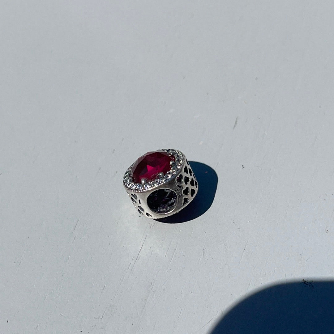 Genuine Pandora Beautiful Cerise Pink/ Red Radiant Heart Charm With Pave Stones