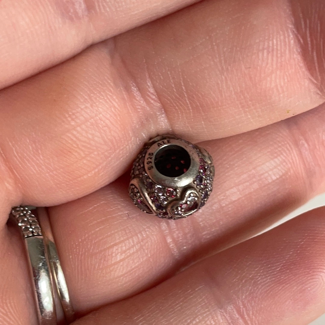 Genuine Pandora Pink, Red and Purple Raised Hearts Pave Ball