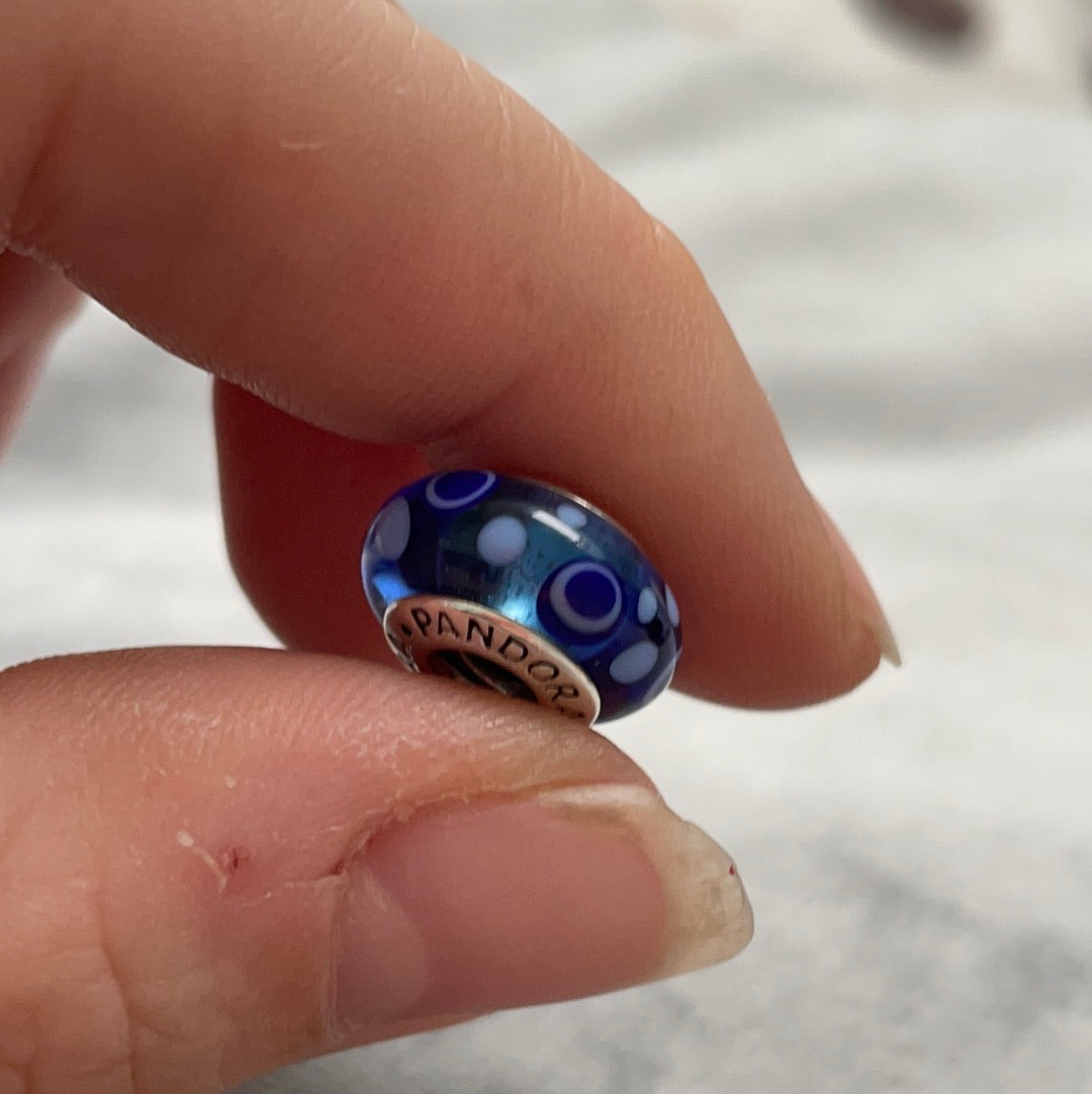 Genuine Pandora Murano Glass Charms Spotty Polka Dot Blue and Light Blue