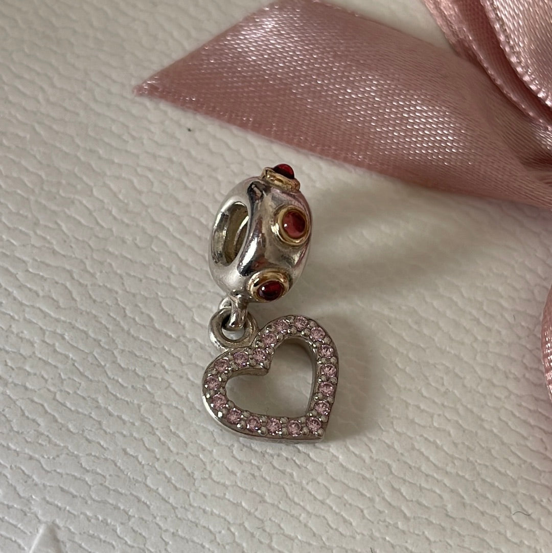 Genuine Pandora Two Tone 14k Rhodolite Be My Valentine Dangle Ultra Rare Charm