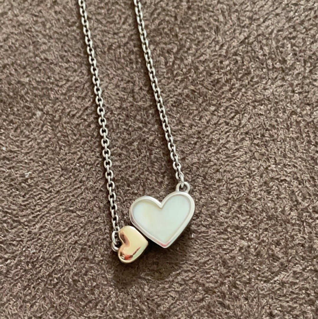 Genuine Pandora Two Tone Heart Gold and Pearl Necklace 46cm
