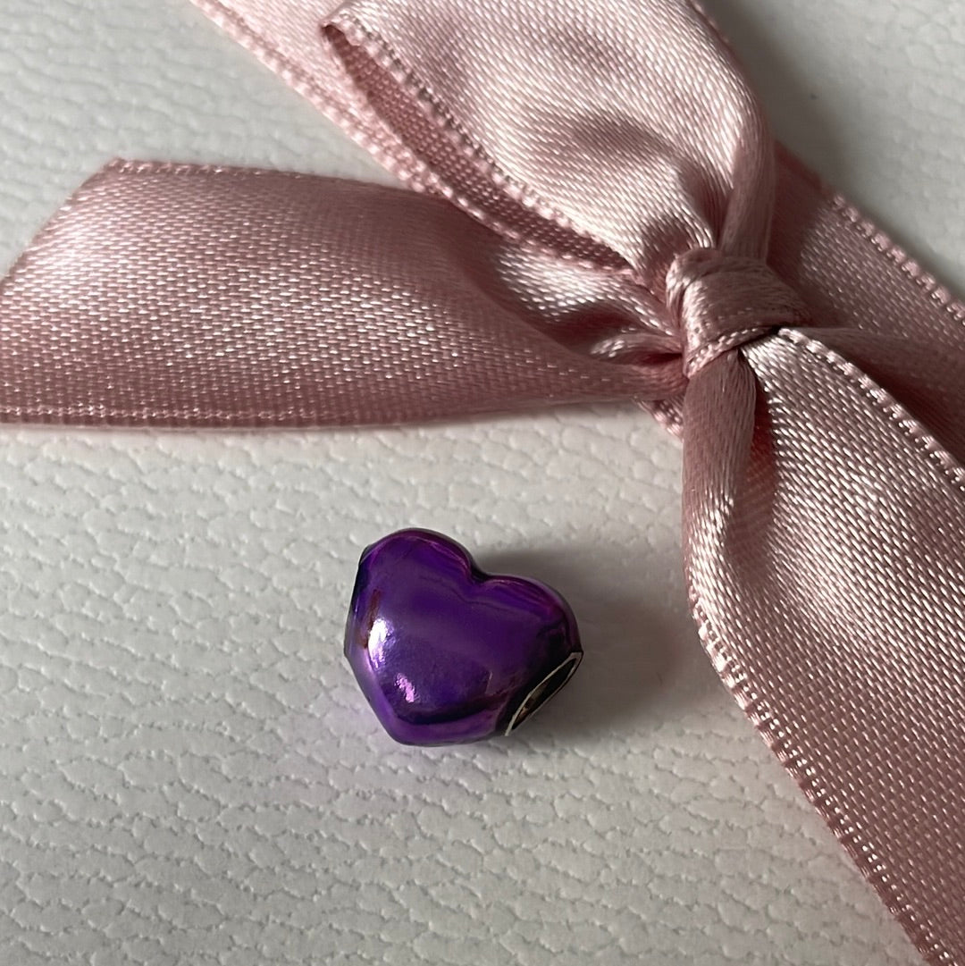 Genuine Pandora Purple Shiny Enamel Heart Charm with Slight Sparkle