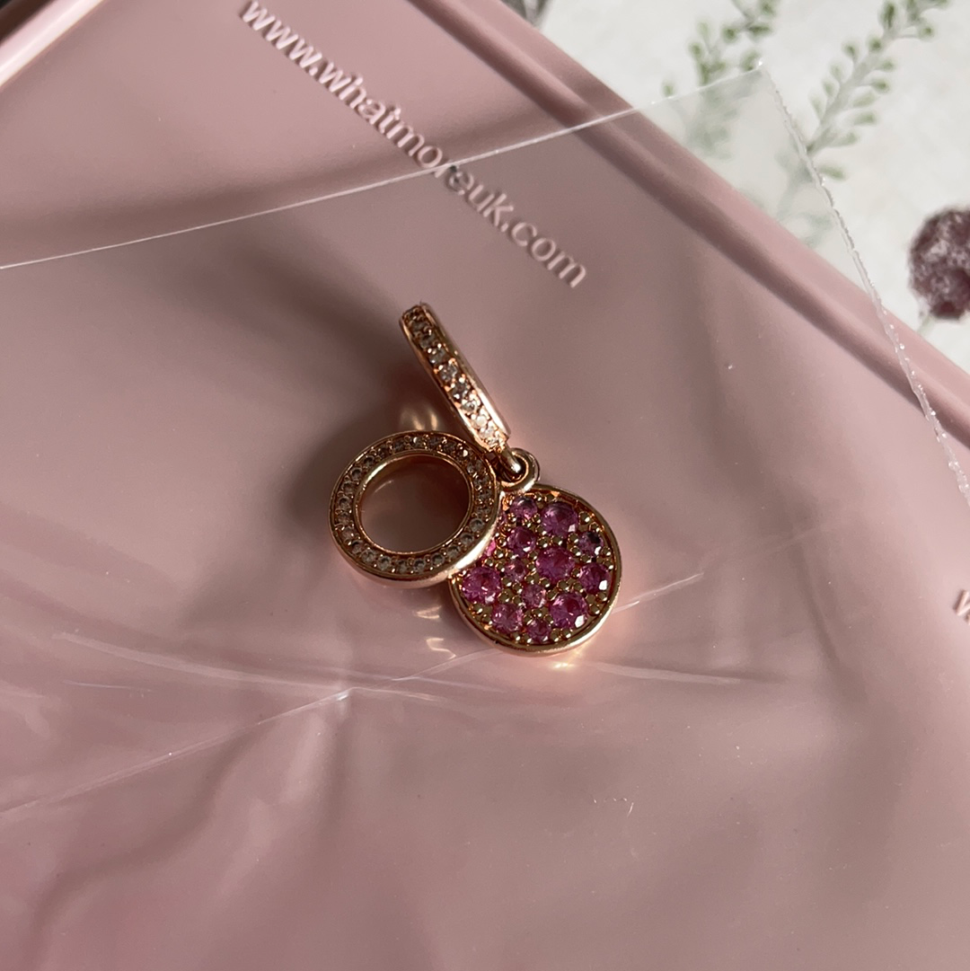 Genuine Pandora Rose Gold Pave Double Circle Pink CZ Dangle Charm