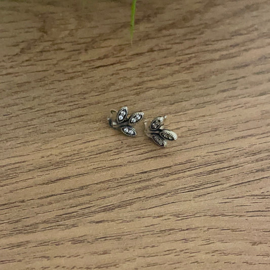 Genuine Pandora Retired Pave Leaf Earrings