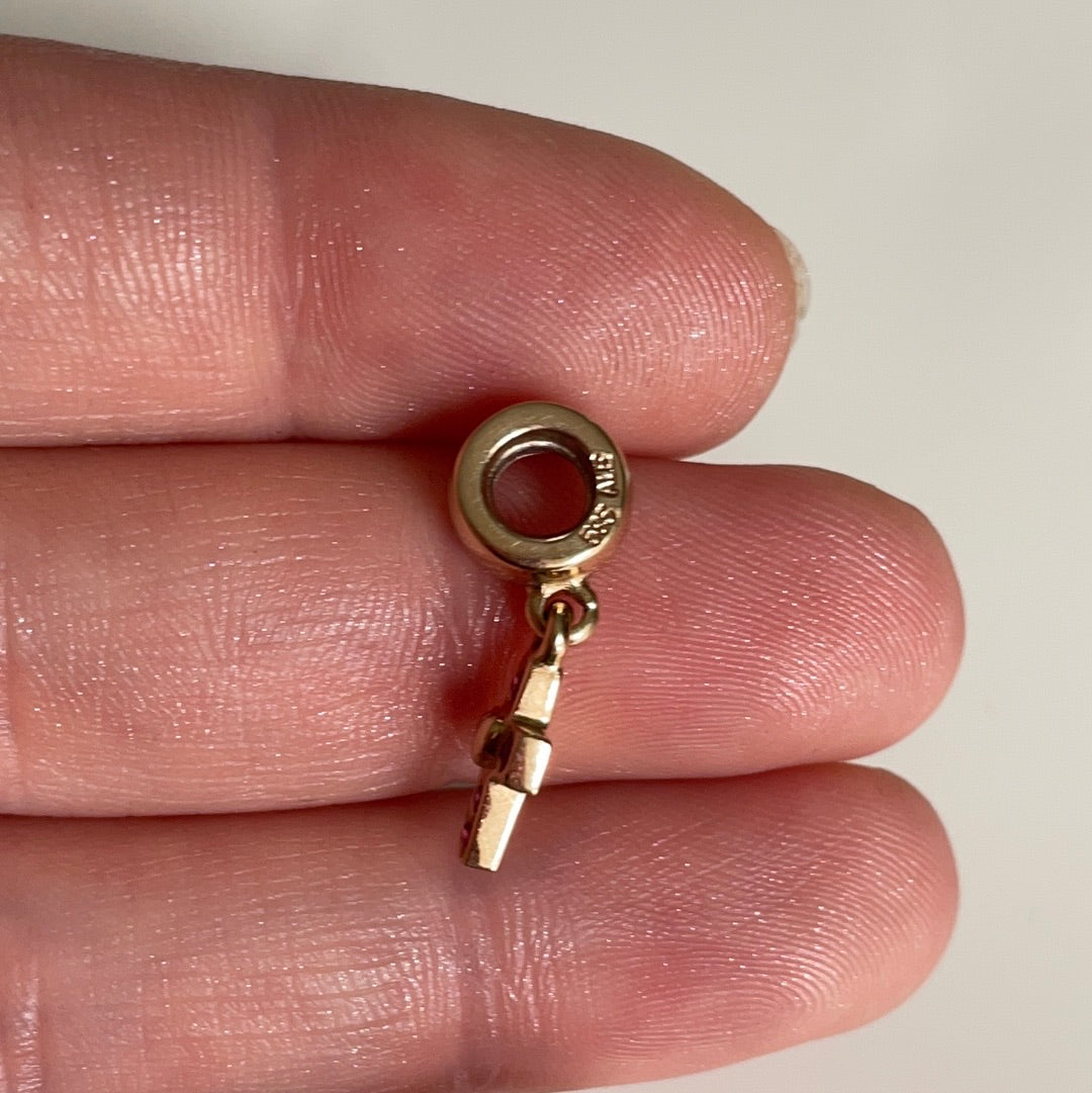 Genuine Pandora Solid 14ct Gold Pink Sapphire Cross Dangle Charm HTF