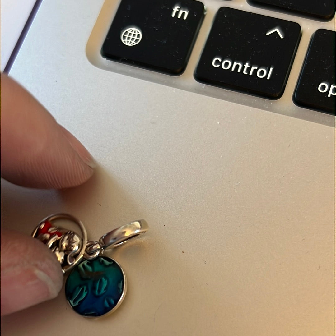 Genuine Pandora Disney Lilo and Stitch Dangle Charm Enamel Reads “Family means noone is left behind”