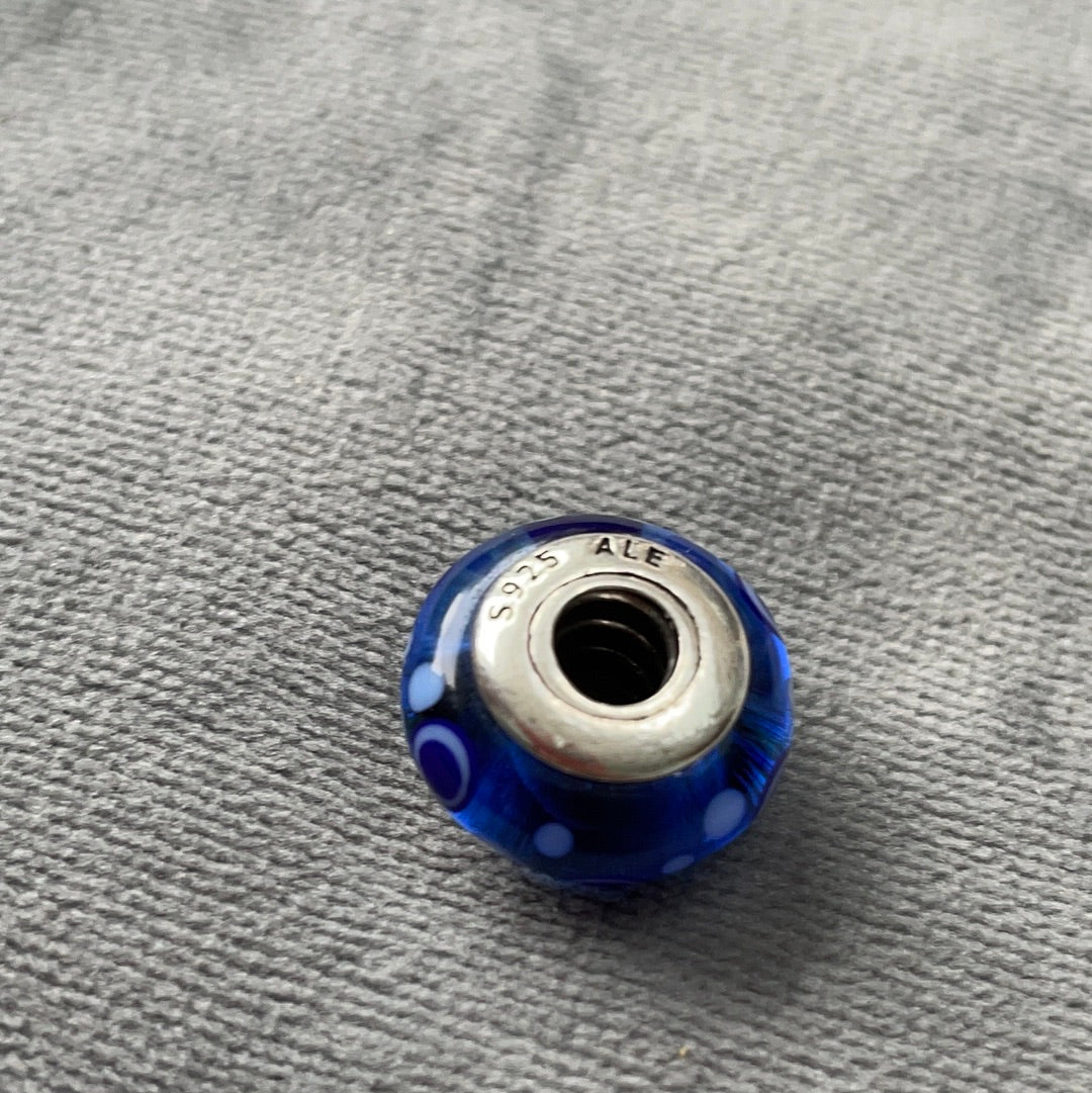 Genuine Pandora Murano Glass Charms Spotty Polka Dot Blue and Light Blue