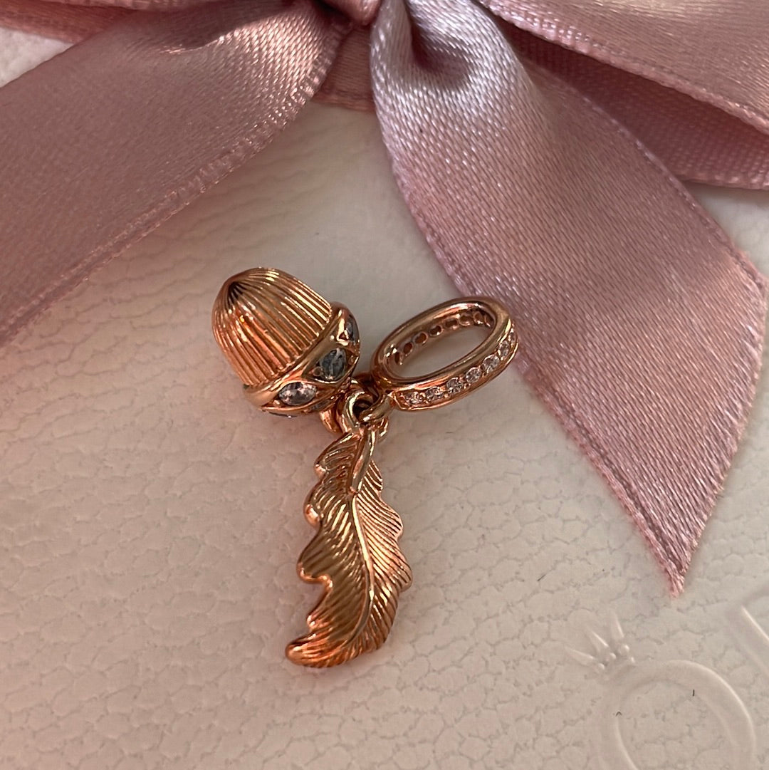 Genuine Pandora Rose Gold Leaf And Acorn Dangle