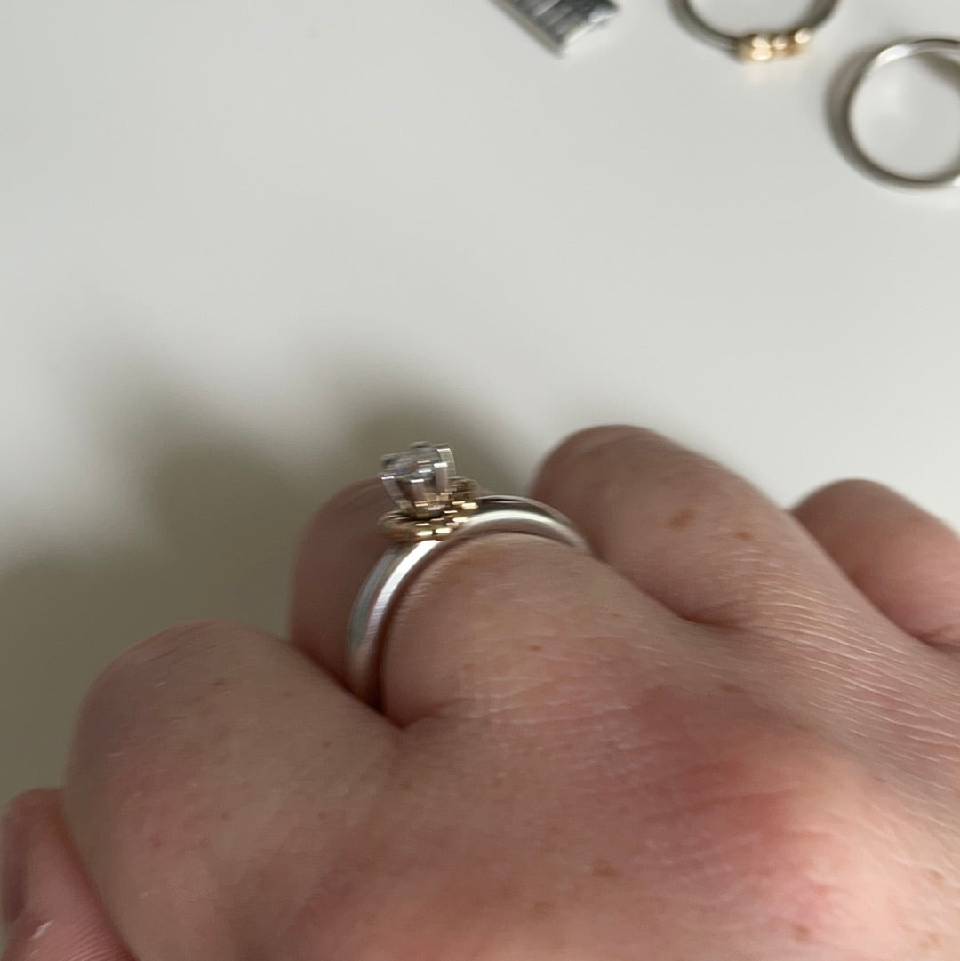 Pandora VERY RARE Vintage Clear Stone Oxidised Ring Rare with 14K Beaded Gold Hoop Circle