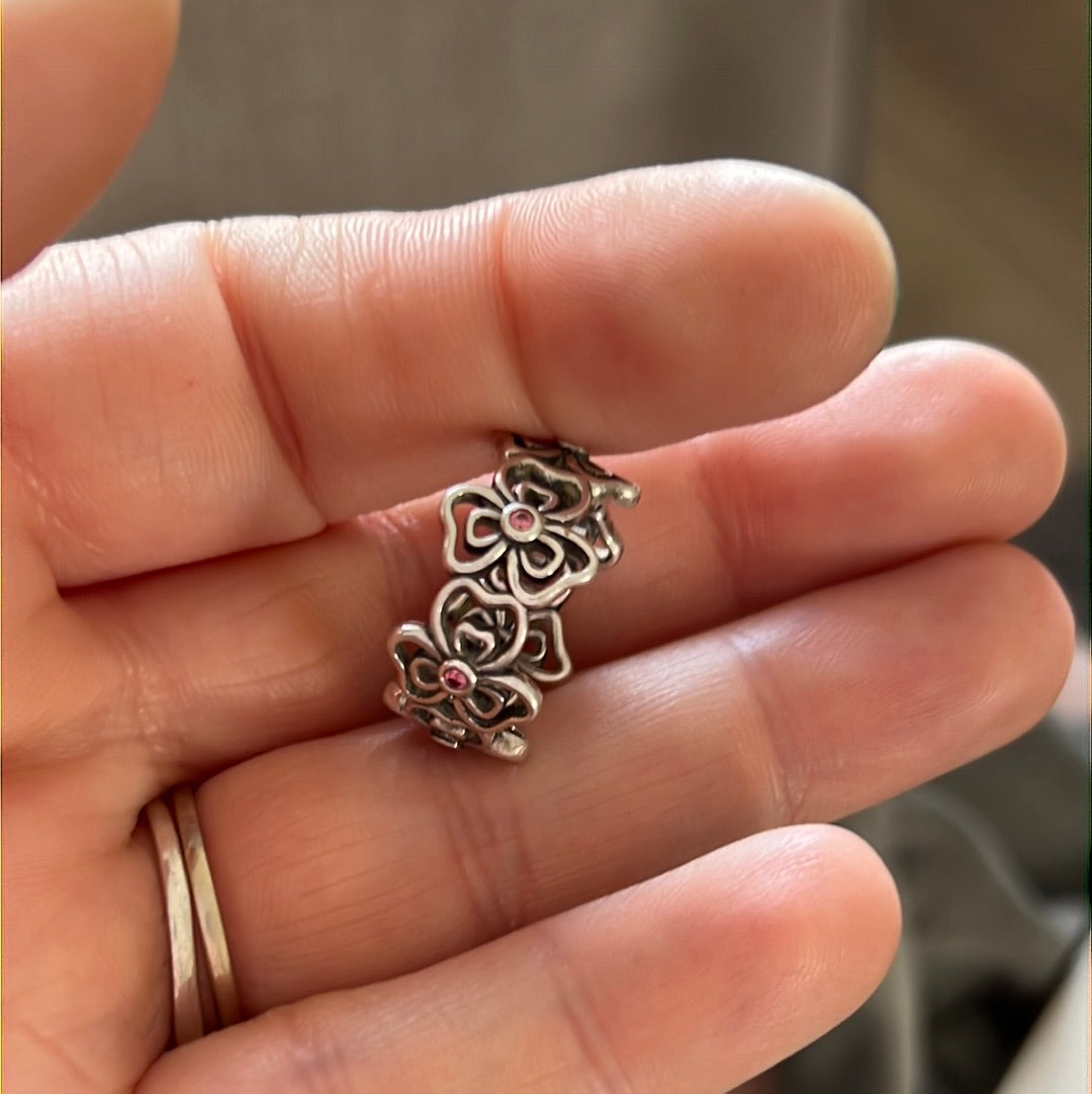 Genuine Pandora Pink Salmon Posie Ring Size 56 RARE HTF