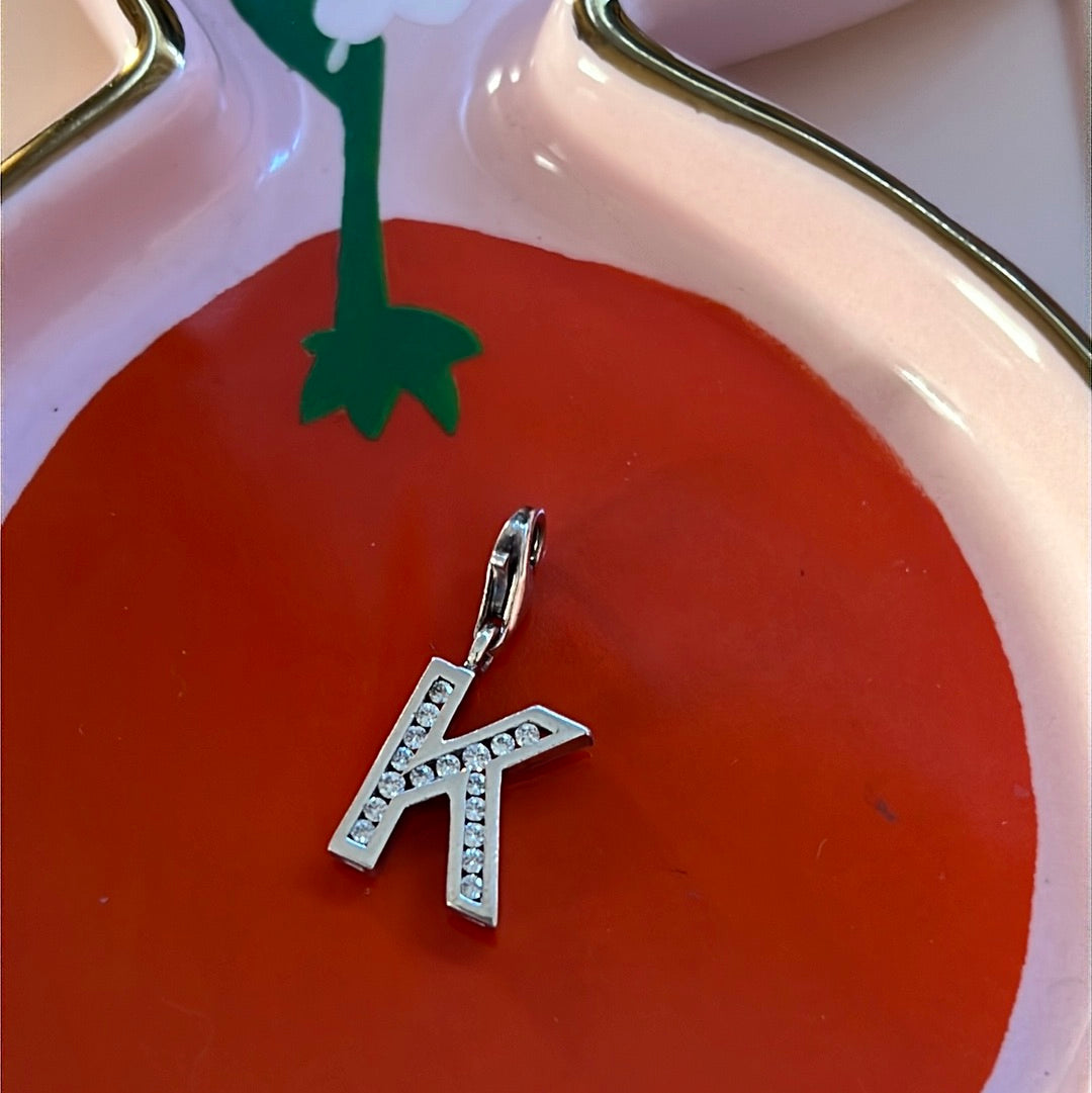 Genuine Thomas Sabo Sterling Silver Dangle Clip Letter Pave K Charm