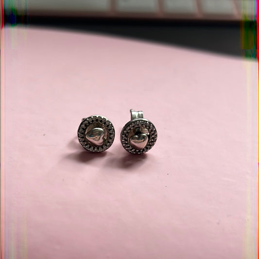 Genuine Pandora Forever Heart Pave Circle 2 in 1 Stud Earrings