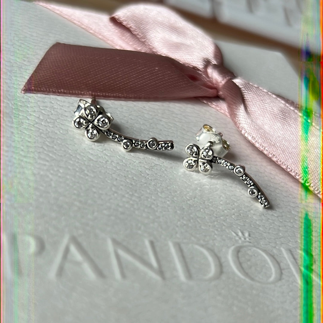 Genuine Pandora Pave Clover Creeper Earrings