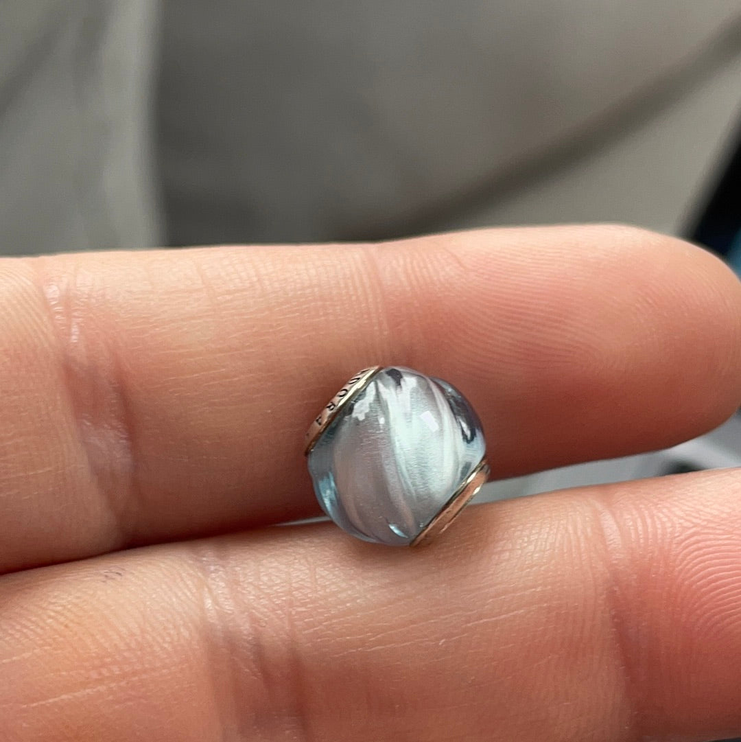 Genuine Pandora Ice Blue Faceted Wave Murano Glass Charm