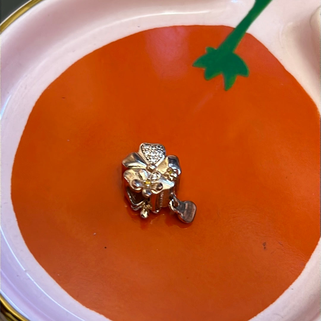 Genuine Pandora Rose Gold Flower Charm Pave Meadow With Ladybird Dangle