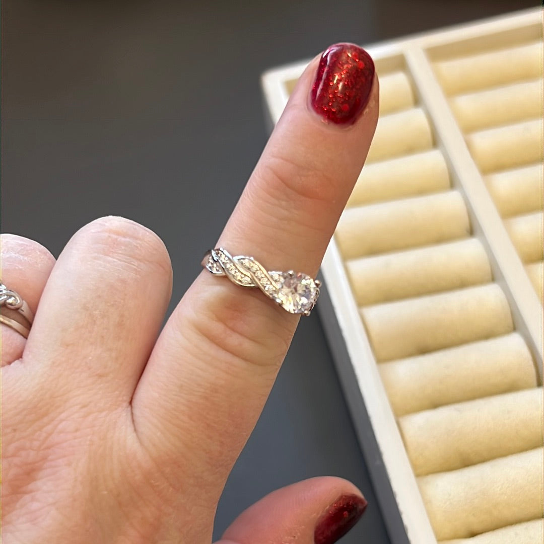 Sterling Silver Pave CZ Ring Cross Over Various Sizes