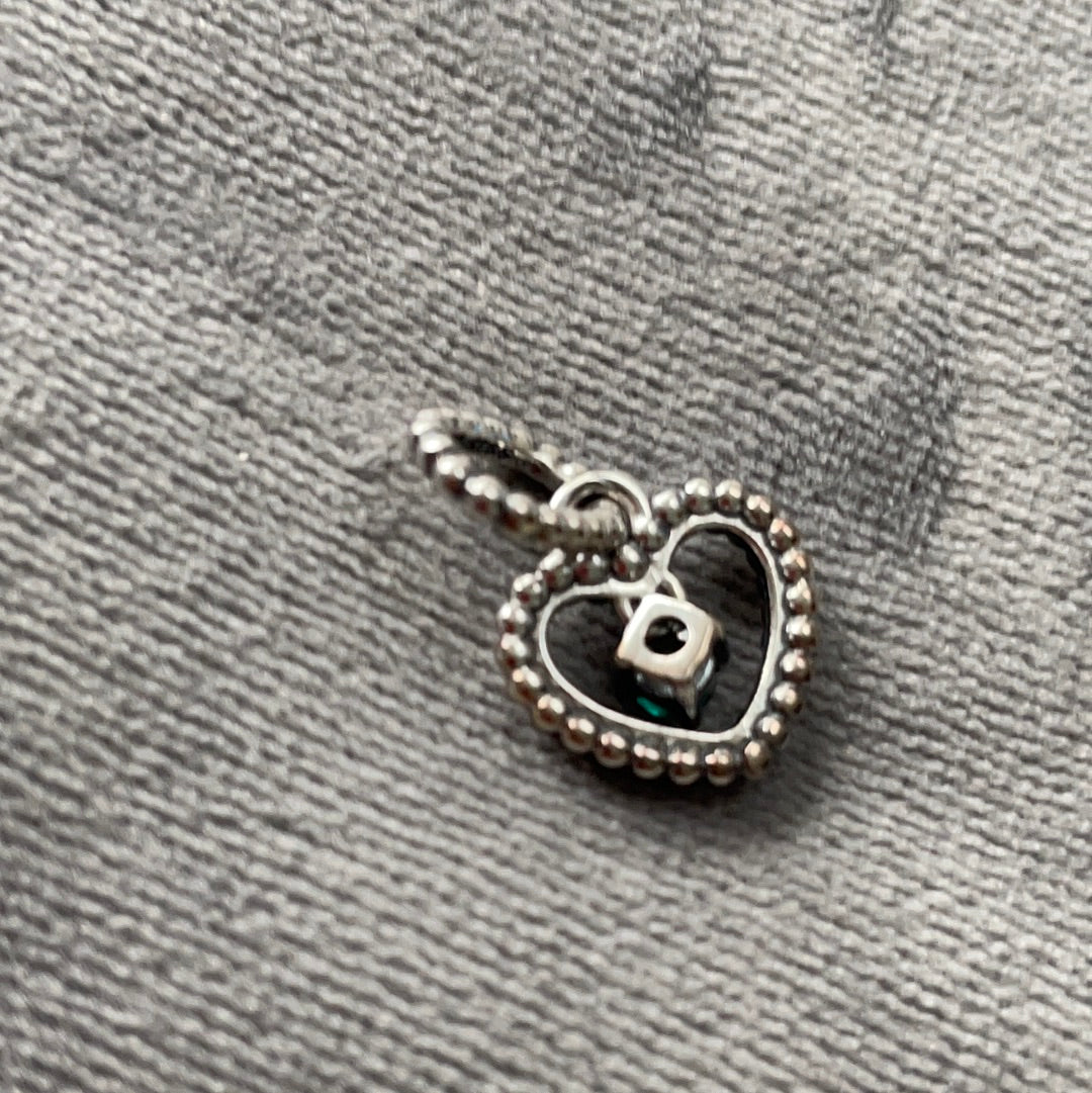 Genuine Pandora Green Stone Birthstone Beaded Heart Dangle