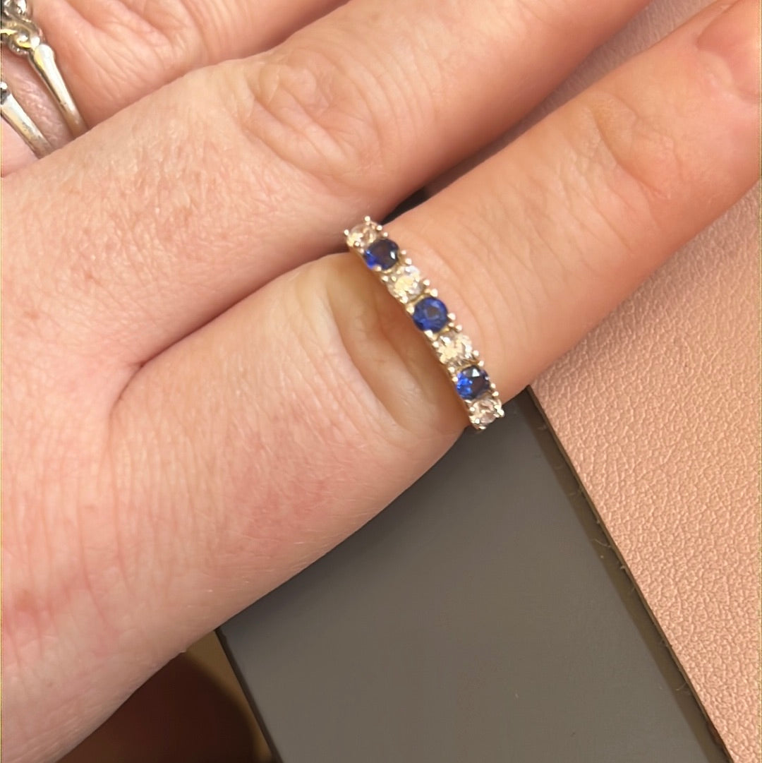 Sterling Silver Ring Beautiful Blue and Clear Square Stones 56