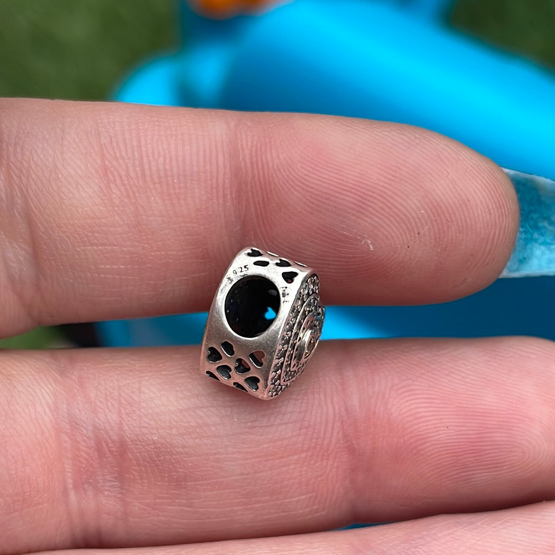 Genuine Pandora Pave Levelled Heart With Gold CZ Charm