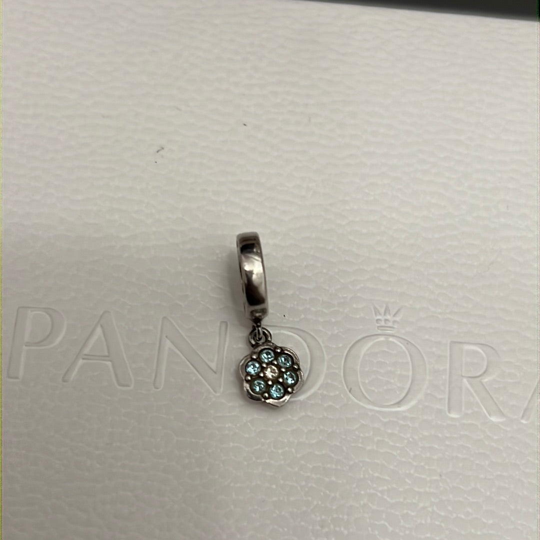 Genuine Chamilia Small Clear and Blue Pave Flower Dangle Charm