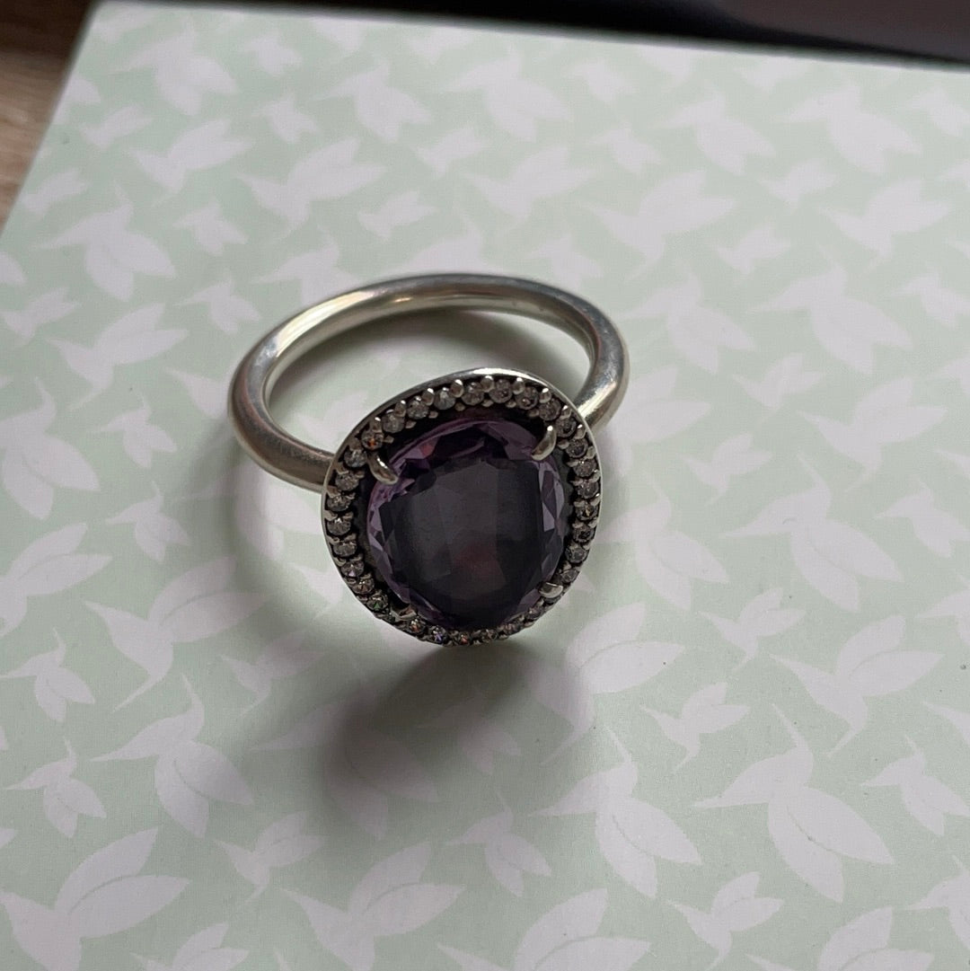 Genuine Pandora Rare and Retired Purple Stone Amethyst Pave Ring in Size 50 HTF