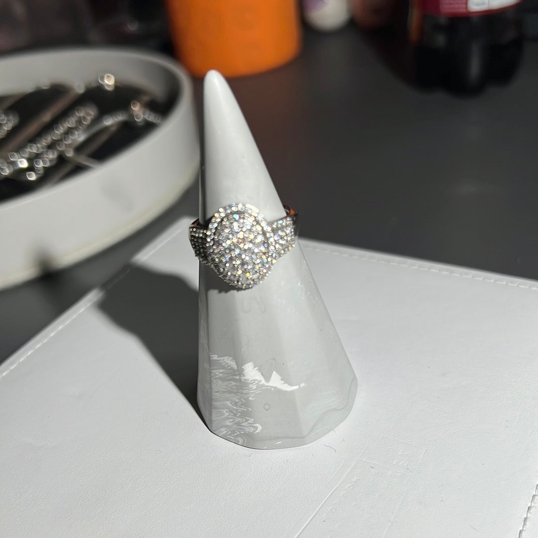 Sterling Silver Pave Huge Oval Clear CZ Stone Ring Size 60