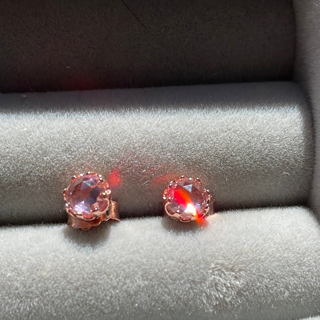 Unbranded Sterling Silver Rose Gold Pink Stone Tiara Crown Stud Earrings